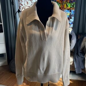 English Factory Cream V-Neck Collared Pullover Sweater